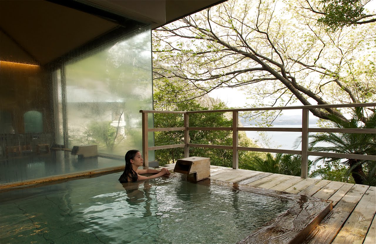 Yumiko Enjoying Hot Spring and Cherry Blossoms