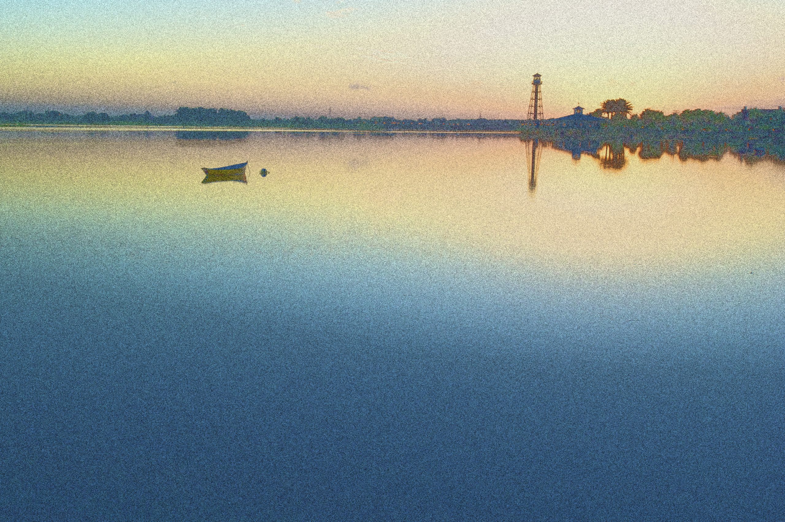 Row Boat at Dawn a la Seurat