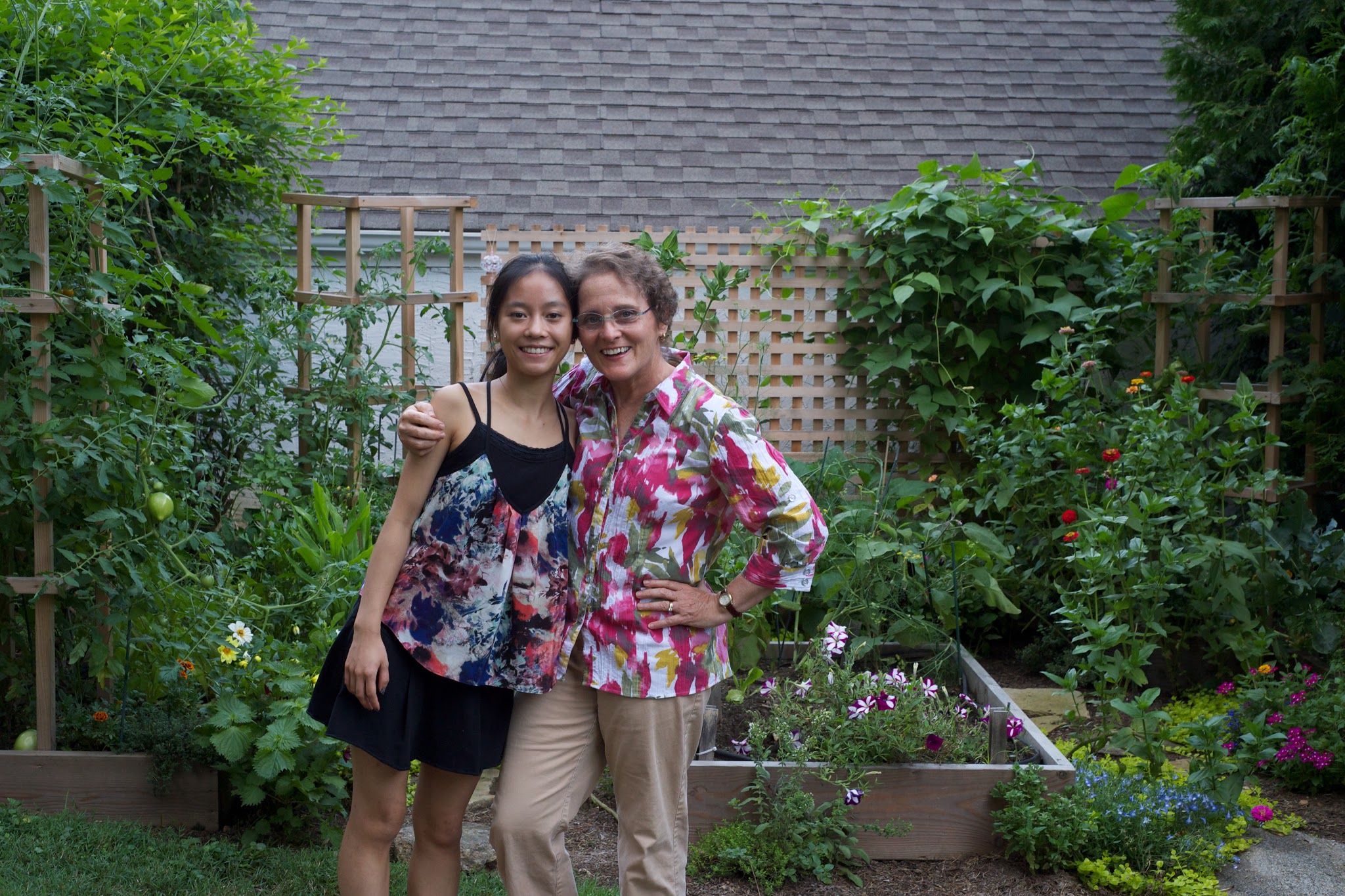 Yumiko and Kitty and the Raised Bed Garden