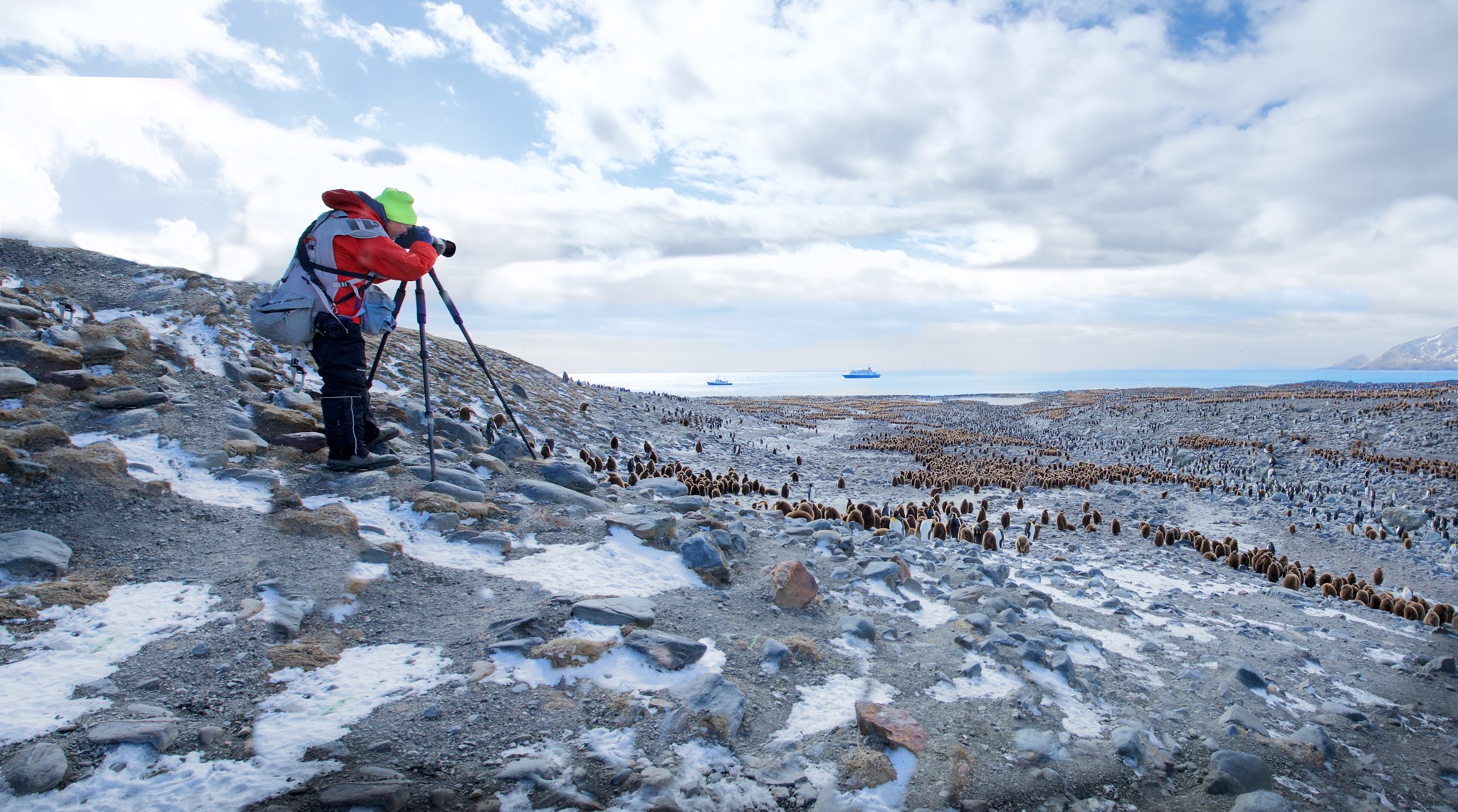 Art Morris Photographing the Oakum Boys on St. Andrews Bay, South George – Just North of Antarctica